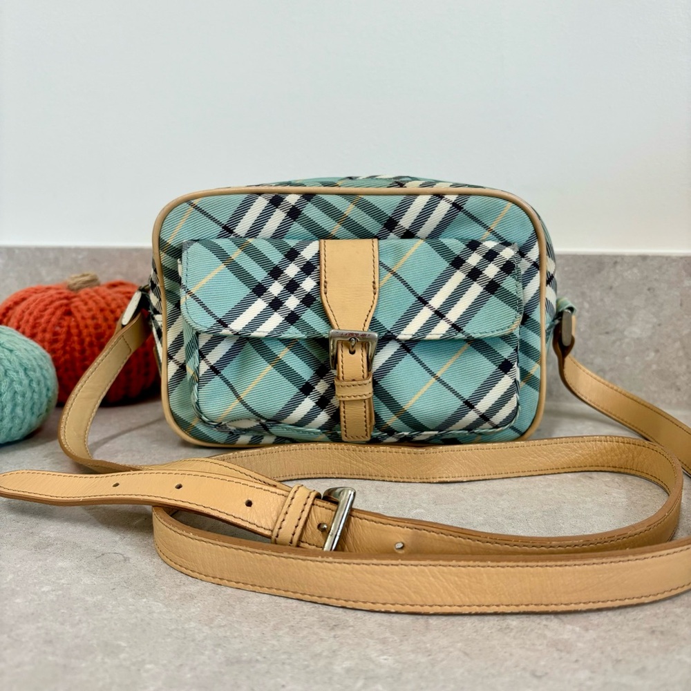 Burberry Nova Check Turquoise Blue Label Crossbody Bag